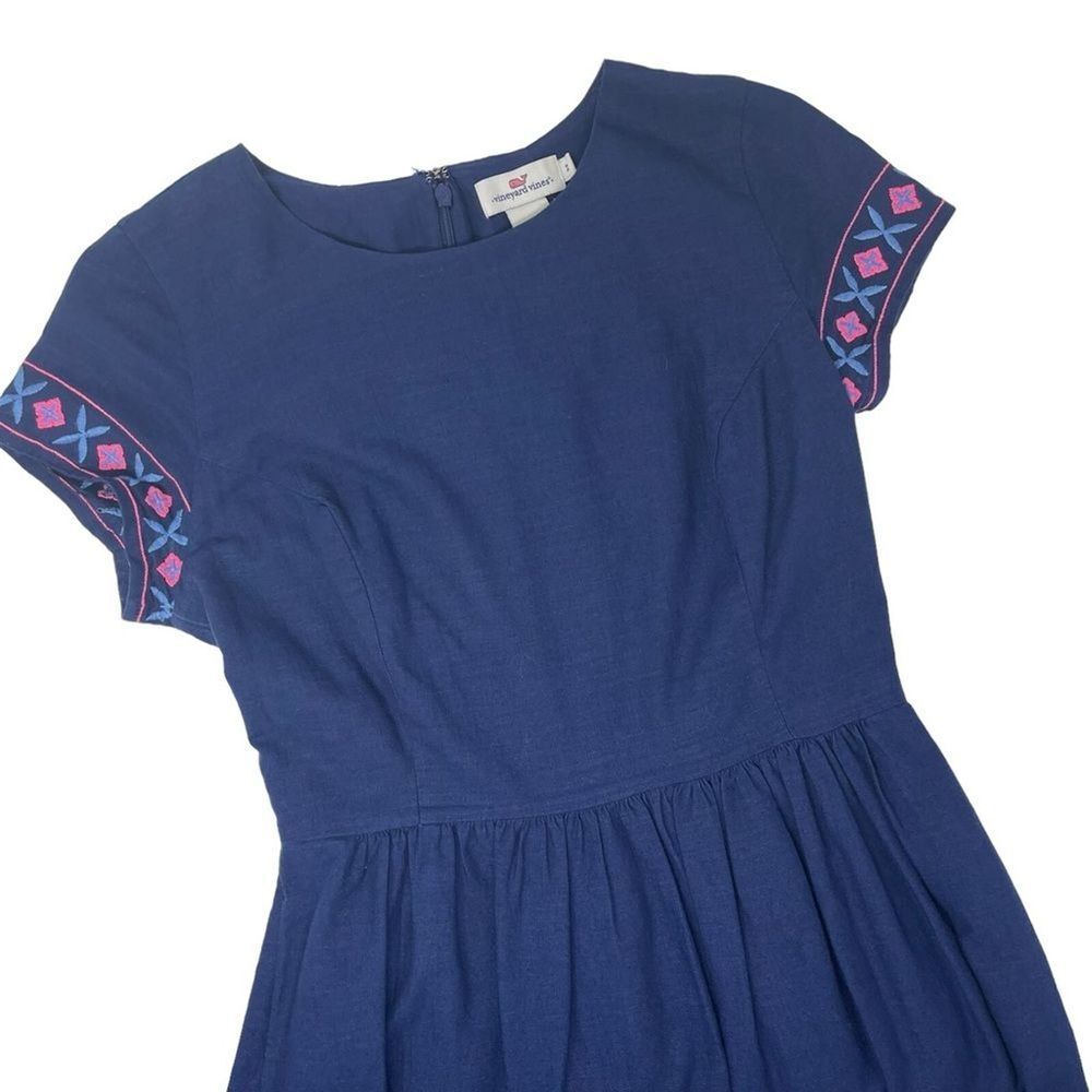 Vineyard‎ Vines Navy Cotton Embroidered Short Sleeve Dress Women's Size 2